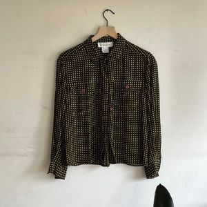 Vintage Jones New York brown and peach polka dot blouse